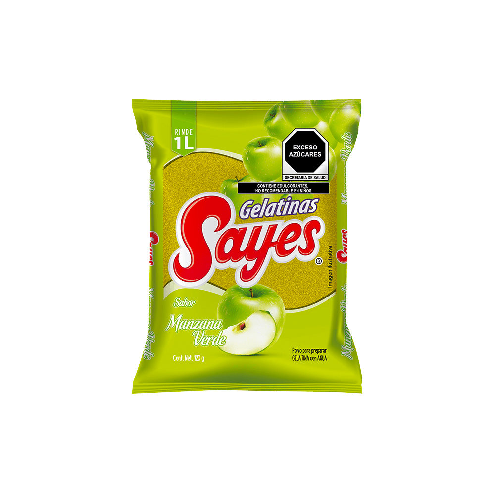 120GR/50PZ GELATINA AGUA SAYES MANZANA VERDE CAJA