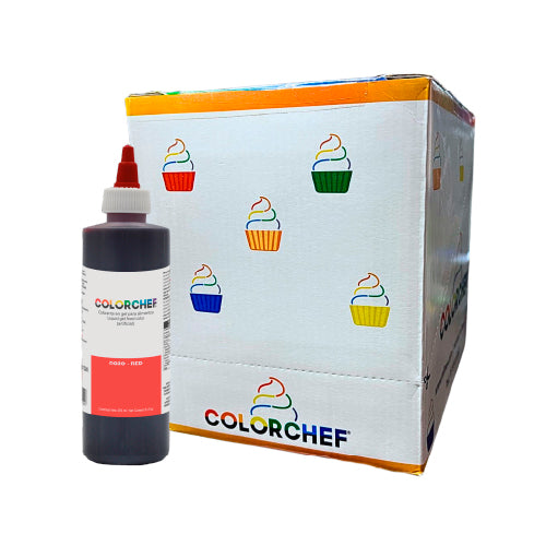 12PZ/250 ML GEL COLOR CHEF ROJO CAJA